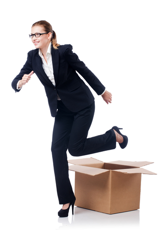 Woman in thinking out of box concept